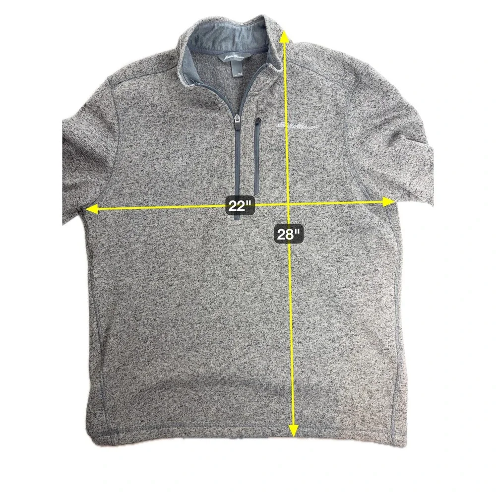 Eddie Bauer Heather Gray Quarter Zip Fleece Pullover Sweater Outdoor Mens Large